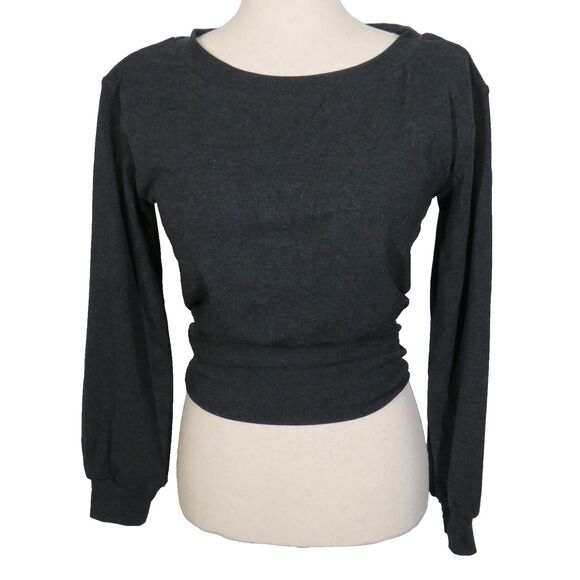 OGL Dark Gray Wool Blend Soft Cozy Boat Neck Long Sleeve Brami Top Size Medium - Picture 2 of 10